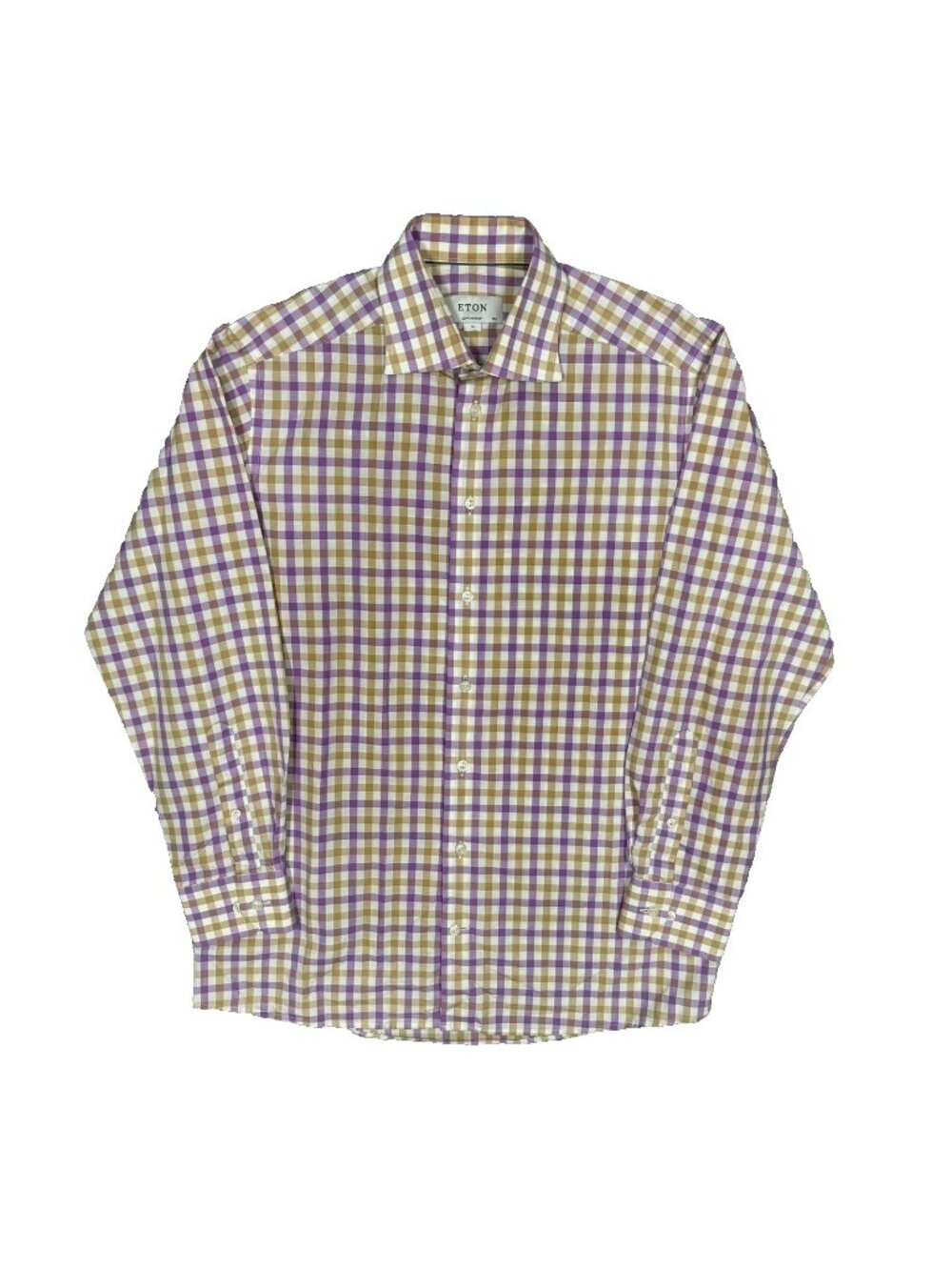 ETON Dress Shirt Cotton Linen Poplin Multicolor Check Long Sleeve 15.5 Medium